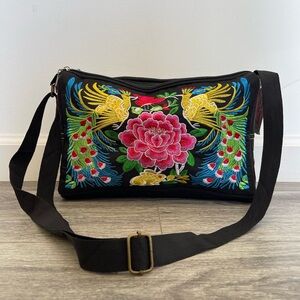 Bright colorful embroidered peacock/flower bag